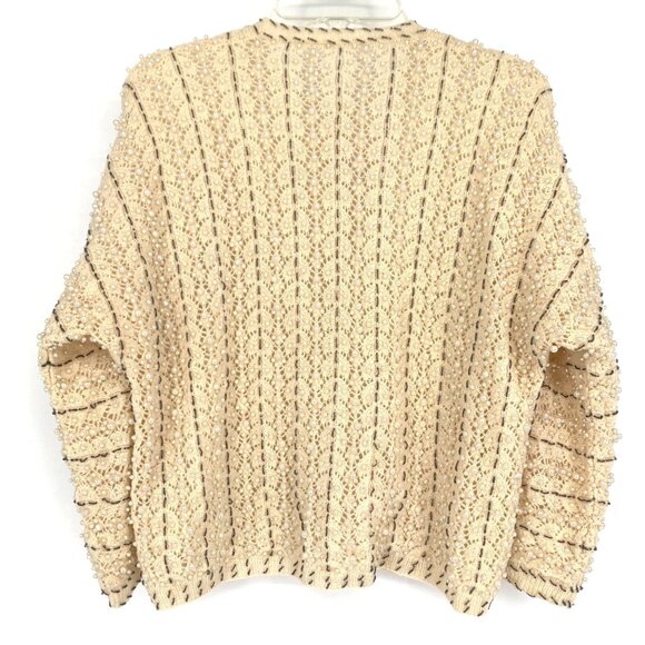 Vtg Doreen Hand Knit Cardigan Sweater Ivory Seed Bead Pearl Lined EU 40/ US 8-10 - Picture 2 of 13